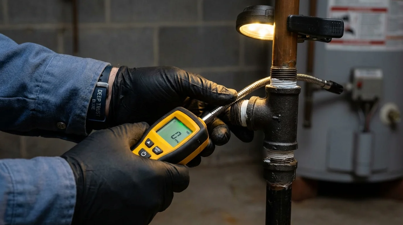 Gas leak detection with electronic sniffer by Johns Plumbing LLC in Topeka