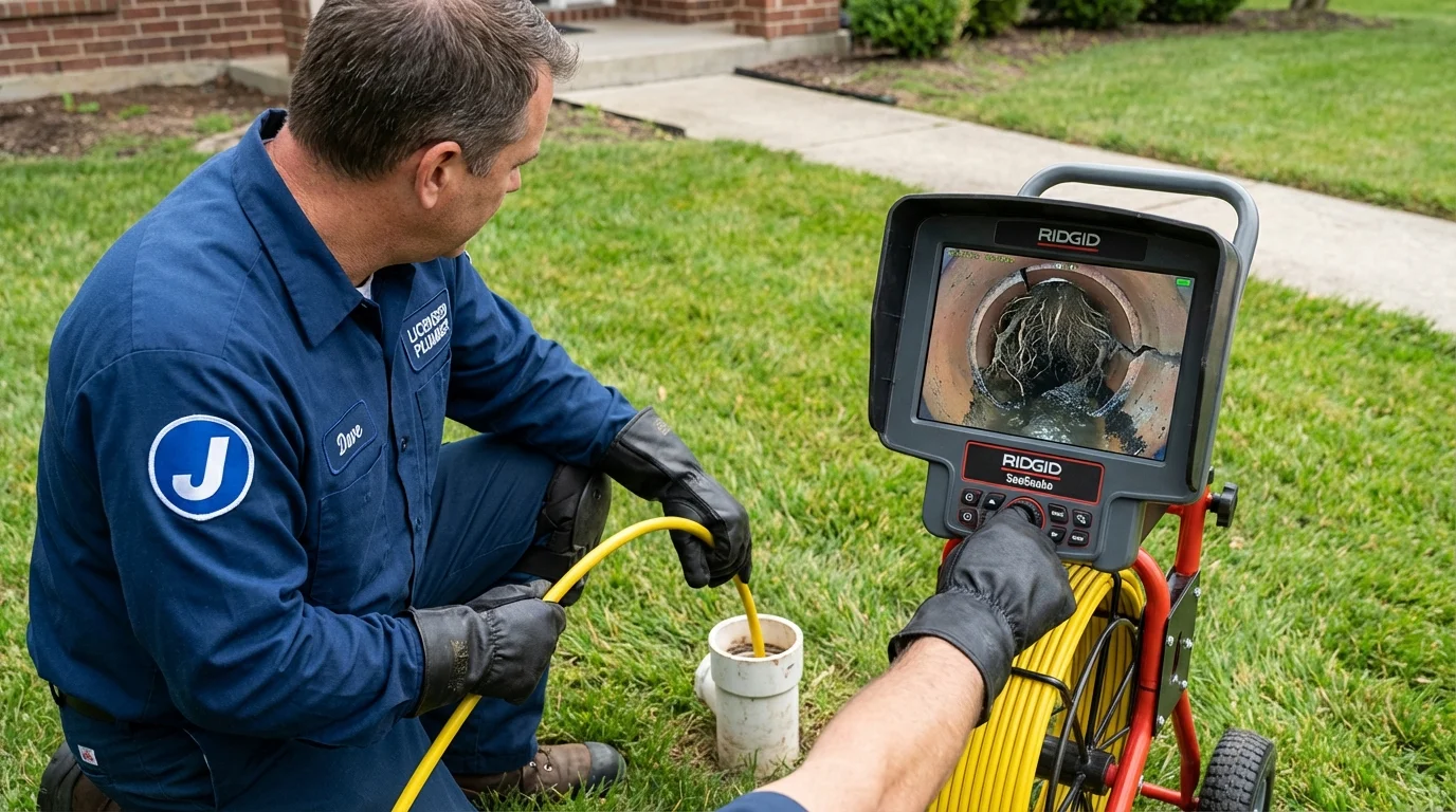 Sewer camera inspection being performed by Johns Plumbing LLC in Topeka
